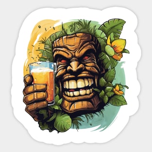 Tiki Statue Holding A Beer Sticker